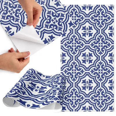 Zdjęcie produktu dla Folia do mebli 50 x 100 cm – folia samoprzylepna do mebli – folia samoprzylepna – folia do mebli – folia do mebli kuchennych – folia samoprzylepna do kuchni – folia do szafek – wodoodporna – zmywalna – samoprzylepna – bez pęcherzyków powietrza – usuwalna bez pozostawiania śladów – niebieski wzór