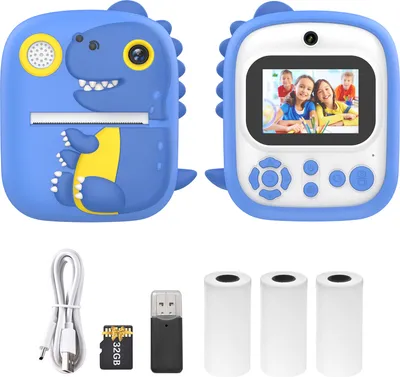 Obrázek produktu pro Přenosná mini fototiskárna pro děti, 1080P fotoaparát pro okamžitý tisk s výkonem 1200 W, duální fotoaparát, 2,4palcová obrazovka, podporuje přehrávání hudby a hry, funkce OTG se 3 rolemi tiskového papíru + 32GB paměťová karta + čtečka karet, deník, poznámky, poznámky, narozeninový dárek pro dívky, chlapce, na dovolenou, cestování