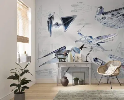 Immagine prodotto di Carta da parati in tessuto non tessuto Komar "Star Wars Blueprint Light" - dimensioni: 400 x 280 cm (larghezza x altezza), 8 pannelli