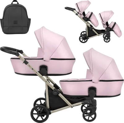 Produktbild von Kunert BRAV DUO 2in1  Doppelkinderwagen in Baby Pink mit Gelrädern und Champagne Rahmen