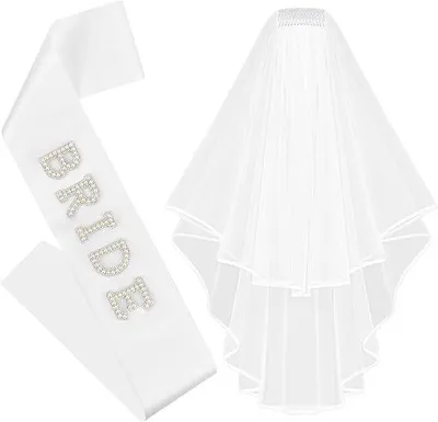 Braut-Accessoire-Set: Schleier & Schärpe, Weiß