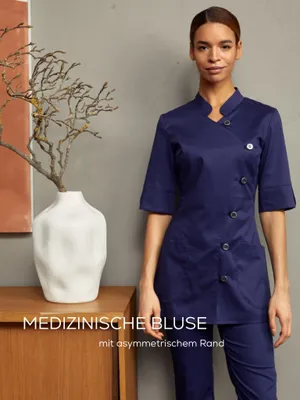 Produktbild von Kittel mit asymmetrischem Rand, Kasack / Laborkittel, Berufsbekleidung für Damen - Größe: 42, Farbe: blau