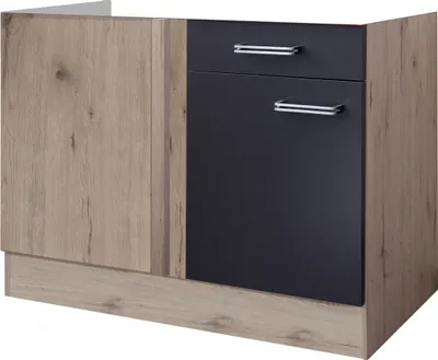 Produktbild von Eckunterschrank Küche ohne Arbeitsplatte - 100 cm breit - Anthrazit San Remo Eiche – Lino