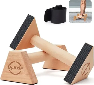 Produktbild von Liegestützgriffe 2 Push Up Bars Holz Parallettes gelenkschonende Calisthenics Equipment Fitnessgeräte für zuhause Handstand & Liegestütze