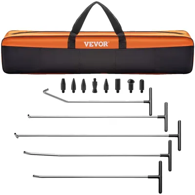 Image de VEVOR Kit d'élimination des bosses avec barres, outil de réparation des bosses sans peinture, 13 pièces, 5 barres de réparation des bosses en acier inoxydable, 8 têtes de filetage, outil professionnel d'élimination des bosses de grêle