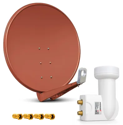 Produktbild von PremiumX DELUXE100 Satellitenantenne 100 cm Alu Ziegelrot Twin LNB Weiß 4x F-Stecker