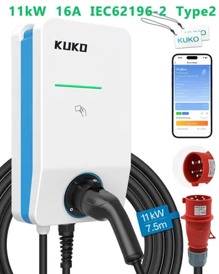 Produktbild von Typ 2 EV Ladegerät - 11 kW Wallbox - 32A 3-phasig - CEE Stecker - WiFi & Bluetooth - 7,5 m Ladekabel - IP55 - OCPP 1.6