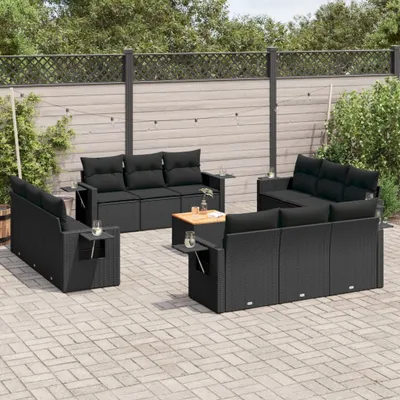 Produktbild von Design 13-tlg. Garten-Sofagarnitur mit Kissen Schwarz Poly Rattan, Gartenmöbel-Sets 2024 Neu