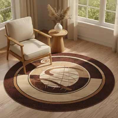 Produktbild von Tapiso Teppich ATLAS Rund orientalisch Rosette braun Wohnzimmer 80 x 80 cm