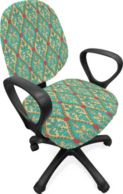 Produktbild von ABAKUHAUS Türkis Bürostuhl Schonbezug, Weinlese-Laub-Blatt, dekorative Schutzhülle aus Stretchgewebe, Blau Tan Rosa