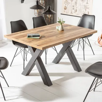 Produktbild von riess-ambiente Industrial Esstisch MONTREAL 140cm Eichenoptik mit schwarzen X-Beinen Esszimmertisch Tisch Küchentisch