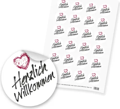 Produktbild von itenga 24x Sticker "Herzlich Willkommen" (Motiv 126) schwarz weiß rot