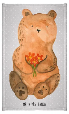 Produktbild von Mr. & Mrs. Panda Gästetuch Bär Dankbar - Grau Pastell - Geschenk, Dankeschön, Danke, handtuch gäste wc, Klein, Blumen, Gästehandtuch 30x50, Teddy, badezimmer