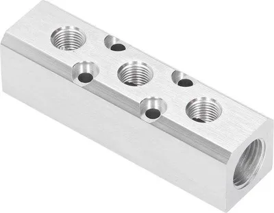 Obrázok produktu pre Pneumatický rozdeľovač z hliníka 30 x 30 mm, vstup G1/2, výstup G1/4