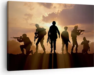 Produktbild von Bild auf Leinwand - Leinwandbild - Armee Waffen Sonne Militär - 70x50cm - Wand Bild - Wanddeko - Leinwanddruck - Bilder - Kunstdruck - Wanddekoration - Leinwand bilder - Wandkunst - AA70x50-2962