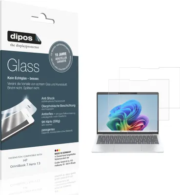 Produktbild von 2x Schutzfolie für HP OmniBook 7 Aero 13 matt - Anti-Shock 9H Folie dipos Glass Kunststoffglas
