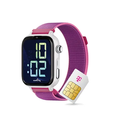 Produktbild von Telekom SaveFamily SaveWatch Plus 2 Frambuesa, weiße Kinder Smartwatch GPS, Kamera & SOS Knopf mit optionaler Telekom SIM-Karte