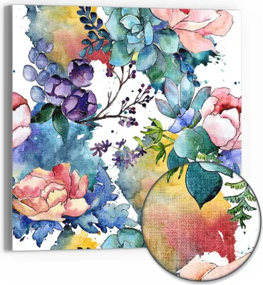 Produktbild von DEQORI Hybrid Leinwand Bild 30x30 cm 'Bunter Blütenrausch' Wandbild Glas flach modern