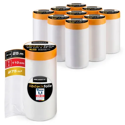 Produktbild von Abdeckfolie Malerfolie Baufolie 1,1 x 25m Abdeckband 7,5m² Goldband Masker Tape