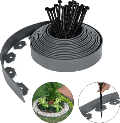 Produktbild von XMTECH Flexible Rasenkante Kunststoff 20m Beeteinfassung mit 60 Befestigungsheringen Rasenbegrenzung Blumenbeet Umrandung, Grau