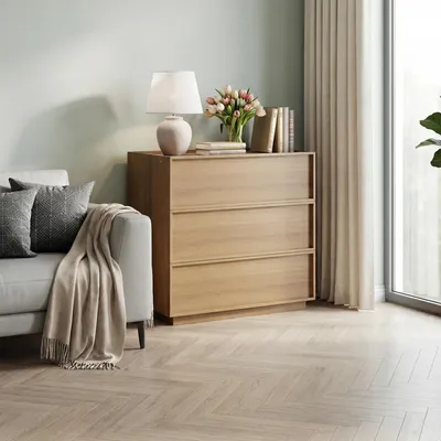 Produktbild von Kommode mit drei Schubladen, moderner Kleiderschrank/Schrank, Aufbewahrungsmöbel aus Holz, Schminktisch, geeignet für Wohnzimmer, Schlafzimmer, Flur