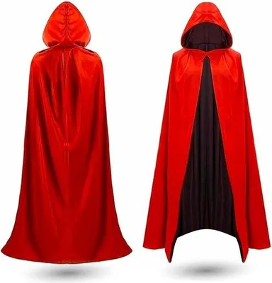 Zdjęcie produktu dla Peleryna wampira na Halloween - czerwono-czarna - peleryna z kapturem dla dzieci i dorosłych - mężczyzn i kobiet