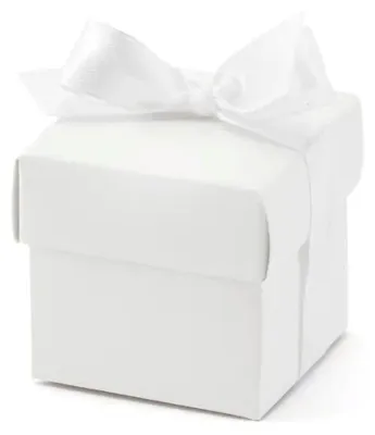 10 weiße Geschenkboxen mit Schleife, Karton/Stoff