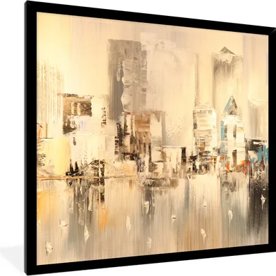 Produktbild von MuchoWow® Gerahmtes Poster Gemälde - Öl - Abstrakt - Skyline 40x40 cm - Poster mit Schwarzem Bilderrahmen Wandposter Rahmen Foto Bilder - Mit Rahmen - Wanddekoration Schlafzimmer