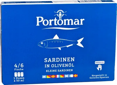 Immagine prodotto di Piccole sardine in olio d'oliva con pelle e lische (semplici), 3 scatolette da 50g