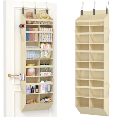 Productafbeelding van Deurorganizer, hangende organizer, 12 vakken met zichtvensters en 4 zijvakken, geschikt voor badkamers, slaapkamers, studentenkamers, beige, 157 cm (hoogte), 1 stuk