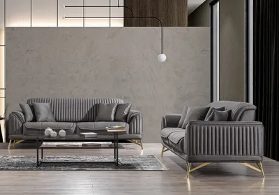 Produktbild von Villa Möbel Sofa Set Bond Grau Stellvariante:3+3 Relax- und Bettfunktion, pflegeleichter Mikrofaser Samtstoff