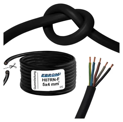 Produktbild von 25 Meter flexible H07RN-F 5x4 mm² Gummileitung, Anschlussleitung, Gummikabel, Baustellenkabel, schwarz, UV- ölbeständig, u.a. für Wandladestation, E-Auto Ladebox Anschluss zur Ladestation, 5x4 mm2