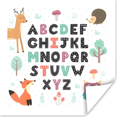 Produktbild von MuchoWow® Poster Illustration Alphabet mit fröhlichen Waldtieren 100x100 cm - Babyzimmer