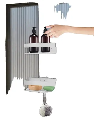Image de Étagère de douche, fixation murale, double niveau, argentée