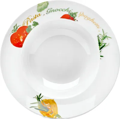 Produktbild von 6er Pastateller-Set Milano Aufdruck Ø27cm Porzellan-Teller Gastro Nudeln Pasta Gnocchi Spaghetti