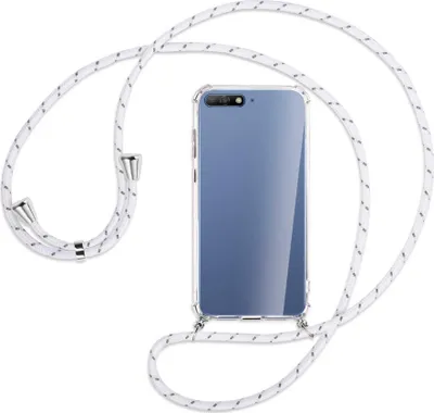 Produktbild von Handykette Backcover-Schutzhülle mit Band (Metall silberfarben) für Huawei Y6 2018 - weiß/grau
