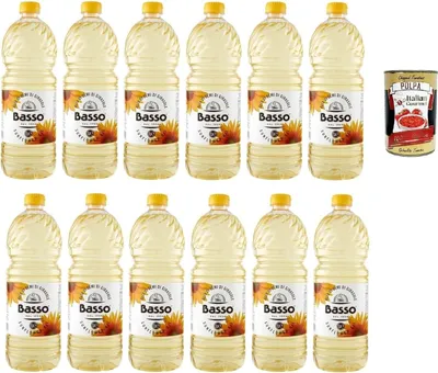 Produktbild von Basso Sonnenblumenöl,Olio di Semi di Girasole Speiseöl 12x 1Lt PET + Italian Gourmet polpa 400g