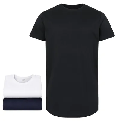 Produktbild von Mivaro Herren 3er Pack Longshirt Schwarz/Weiß/Dunkelblau Größe M aus Baumwolle, extra langes T Shirt mit Rundhals, Regular Fit in Überlänge, Größen S bis 5XL