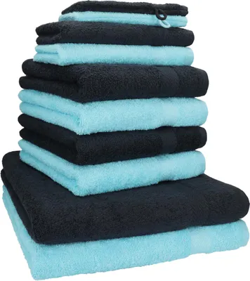 Produktbild von Betz 10-tlg. Handtuch-Set PREMIUM 2 Duschtücher 4 Handtücher 2 Gästetücher 2 Waschhandschuhe  Farbe: schwarz & türkis