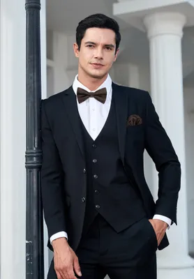 Imagen del producto de Corbata preamarada ajustable, de un solo color, de dos capas, con pañuelo de bolsillo, talla única, para esmoquin