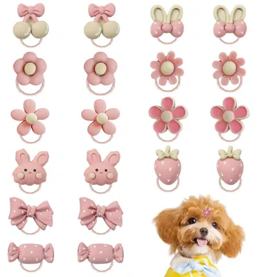 Produktbild von 20 rosa elastische Haarbänder und Schleifen für Hunde