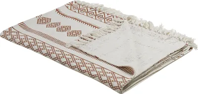 Zdjęcie produktu dla BELIANI Koc beżowobrążowy bawełna 130 x 180 cm afrykański wzór frędzle styl Kilim dekoracyjna narzuta sypialnia salon