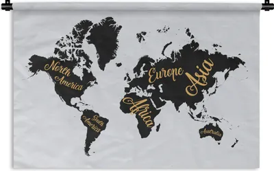 Produktbild von MuchoWow® Wandteppich Wandbehang Weltkarte - Briefe - Gold 120x80 cm Tapisserie Dekoration Wandtuch - Wanddekorationen - Wandtücher
