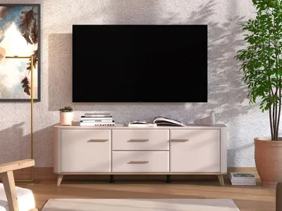 Image de Terento - Meuble TV, 154x40x53h cm Beige, 2 Tiroirs