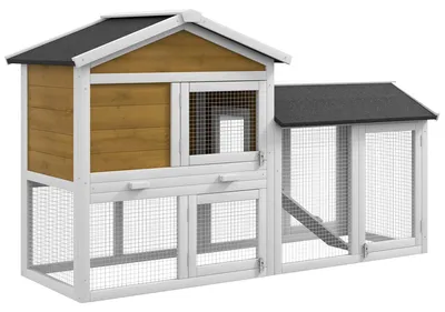 Produktbild von PawHut Hasenstall 2 Etagen Kaninchenstall Holz mit Bitumendach Freilaufgehege