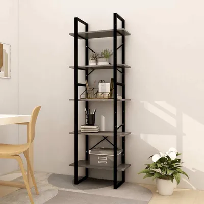 Productafbeelding van vidaXL Boekenkast met 5 vakken, grijs, 60x30x175 cm, massief grenenhout - Boekenkast - Boekenkasten - Boekenschap - Kantoorkast