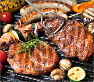 Produktbild von Spritzschutz Herdabdeckplatte Schneidebrett aus Glas Grillvariation 1-Teilig (60x52cm)