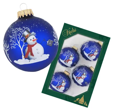 Produktbild von Krebs Glas Lauscha Christbaumkugeln Schneemann Blau/Weiß 4er Boxset - Größe ca. 7cm