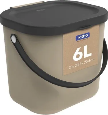 Obrázek produktu pro Bioodpadní koš 6l s víkem a rukojetí pro kuchyň