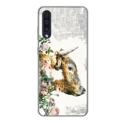 Produktbild von MuchoWow® Handyhülle Schutzhülle Hülle für Samsung Galaxy A50 Schottischer Highlander - Farbe - Blumen Silikon Softcase Handy Hülle - Mobiltelefonhülle